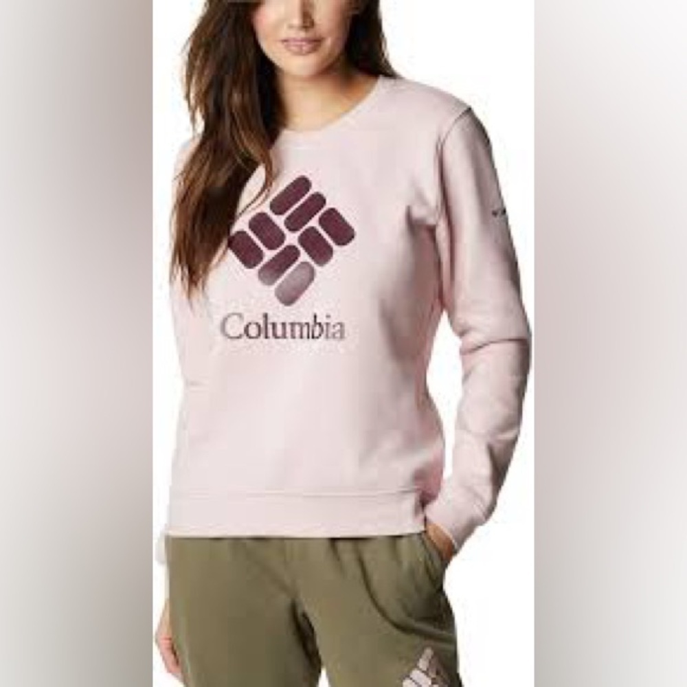 Columbia Trek Graphic Crew Sweatshirt Pastel Light Blush Pink Women Size Large